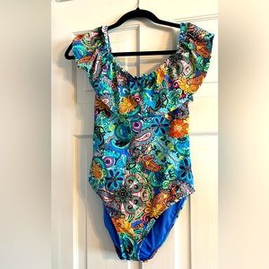 Colorful Paisley Worn Once La Blanca Size 8 One Piece Bathing Suit